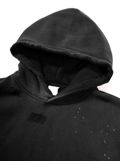 Vintage Washed Frayed Fleece Hoodie